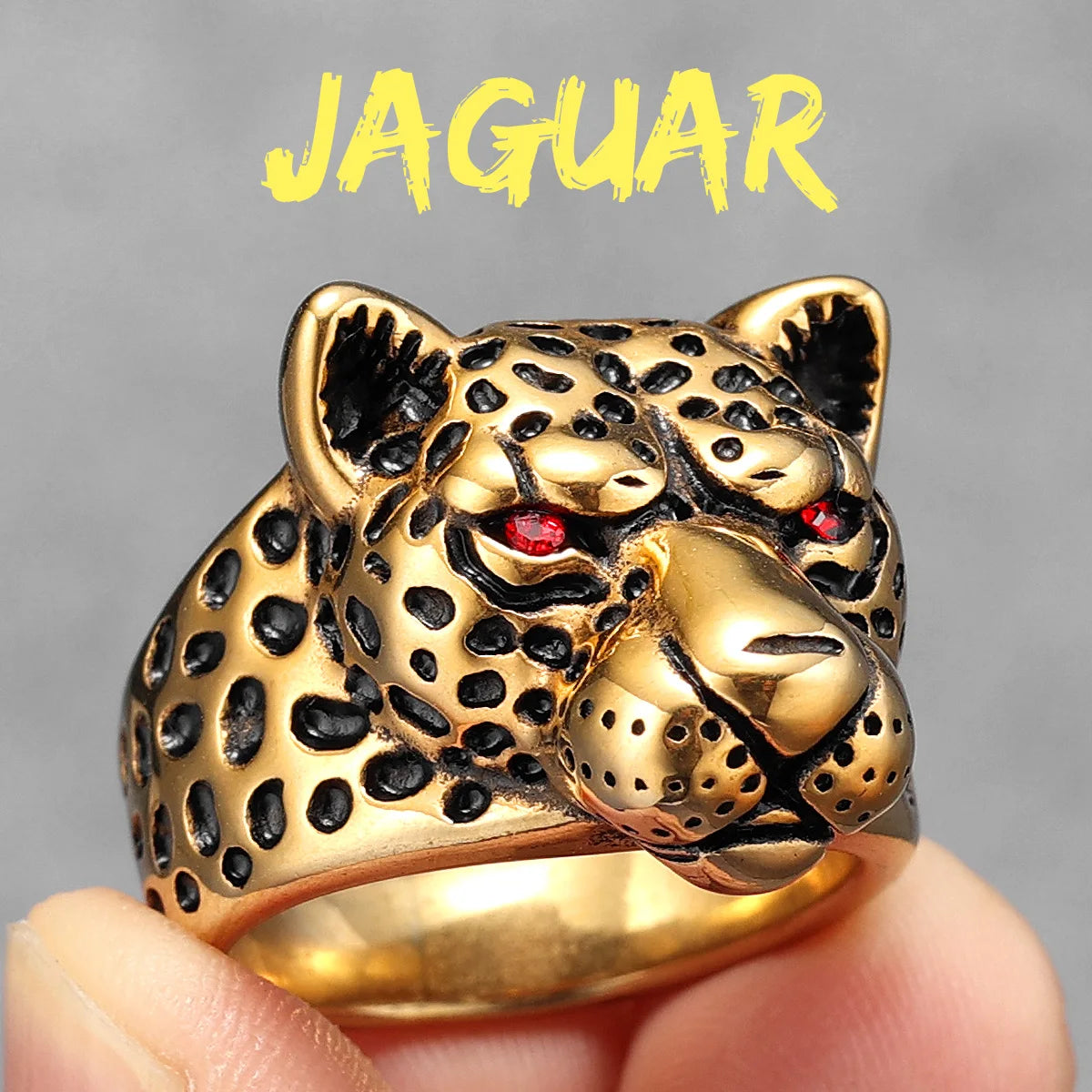 Leopard Ring Stainless Steel Men Jaguar Rings Wild Animal Punk Rock for Male Party Jewelry Halloween Accessories