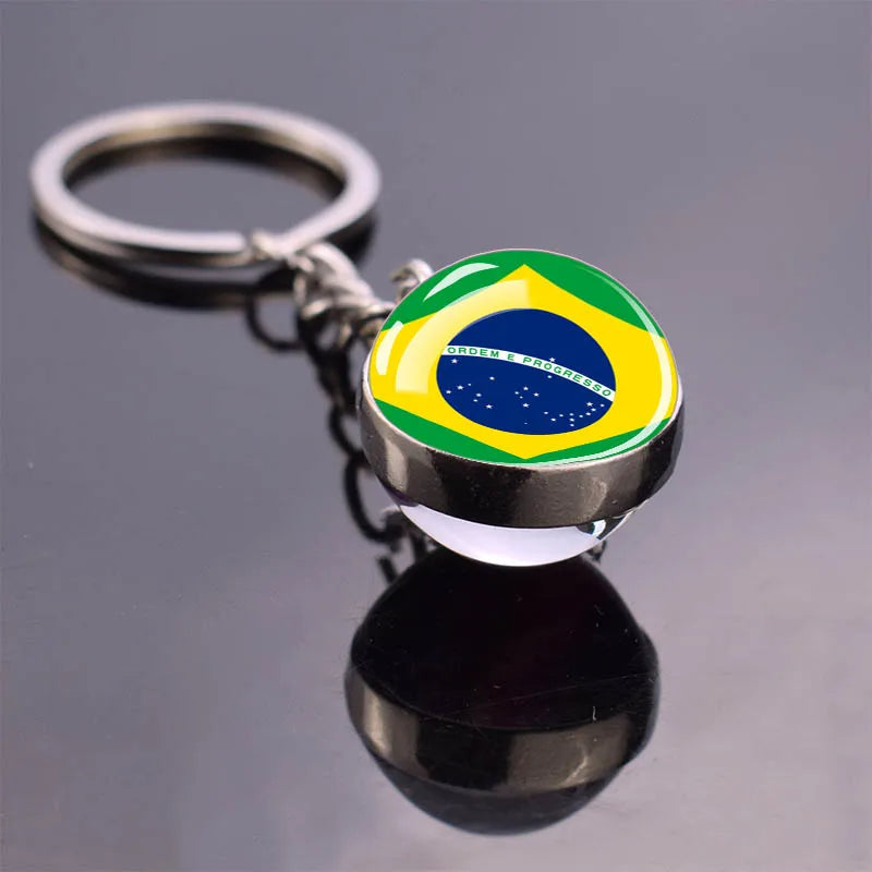 National Flag Keychains South America Countries Flag Glass Ball Key Chains Argentina Brazil Colombia Chile Keyring Jewelry Gift Brazil