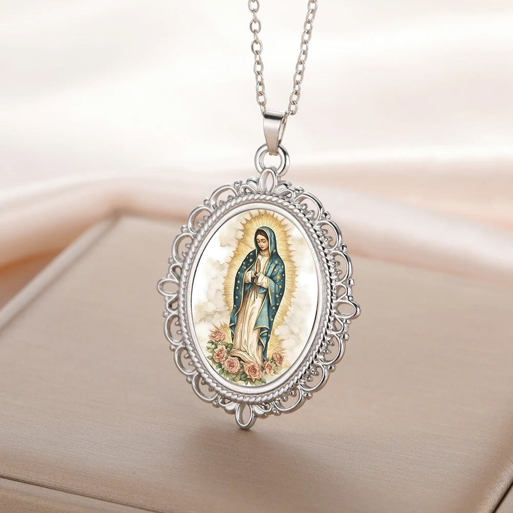 Our Lady of Guadalupe Necklace Catholic Virgin Mary Pendant Religious Faith Pray Protection Amulet Stainless Steel Jewelry