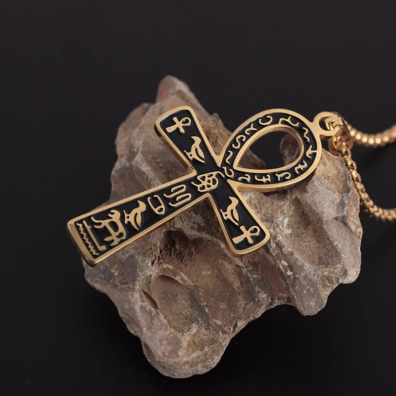 Creative Retro Ancient Egyptian Ankh Cross Pendant Necklace for Men Personalized Animal Totem Necklace Accessories Gift