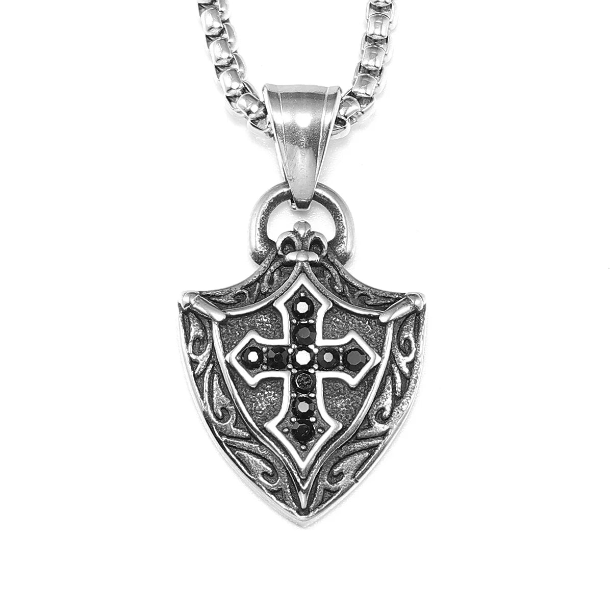 Cross Shield Amulets Gemstone Stainless Steel Men Necklaces Pendant Chain Punk For Women Fashion Jewelry Gifts Wholesale