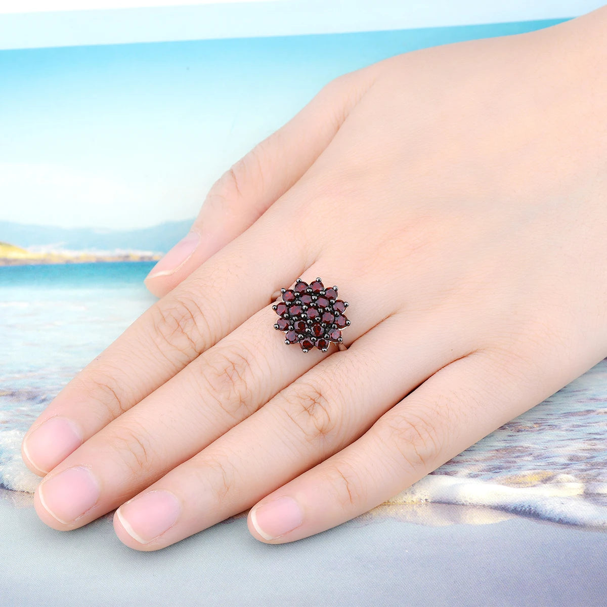 Natural Genuine Red Garnet Sterling Silver Rings 2.9 Carats Classic Elegant Fine Jewelrys Design Women Birthday Anniversary