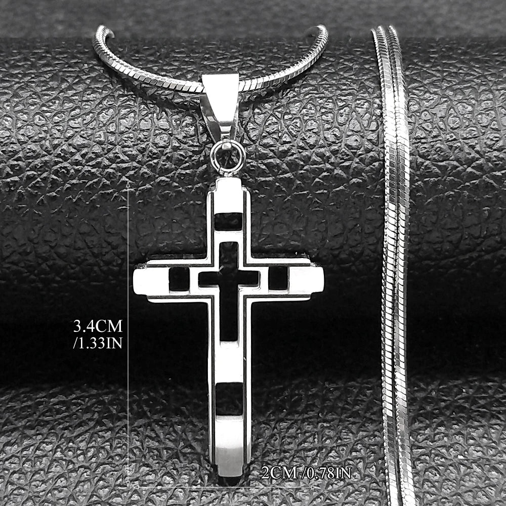 2026 Hip Hop Cross Stainless Steel Chain Necklaces Gold Color Long Pendant Necklace for Women/Men Jewelry Collier Homme N6055S05
