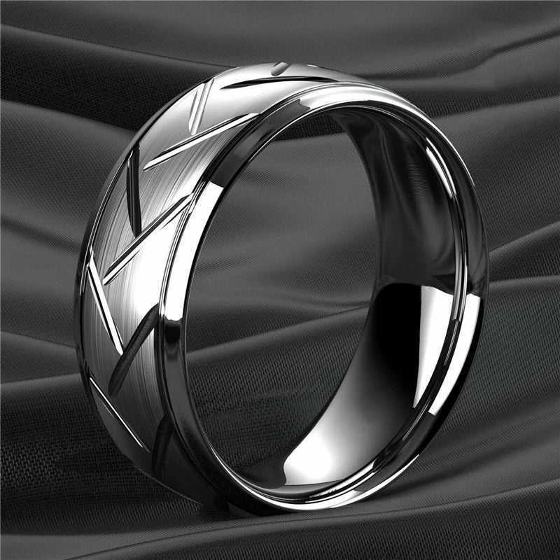 Modern 8mm Black Titanium steel Rings for Men Women Groove Multi-Faceted Stainless Steel Men Ring Wedding Band Jewelry Wholesale