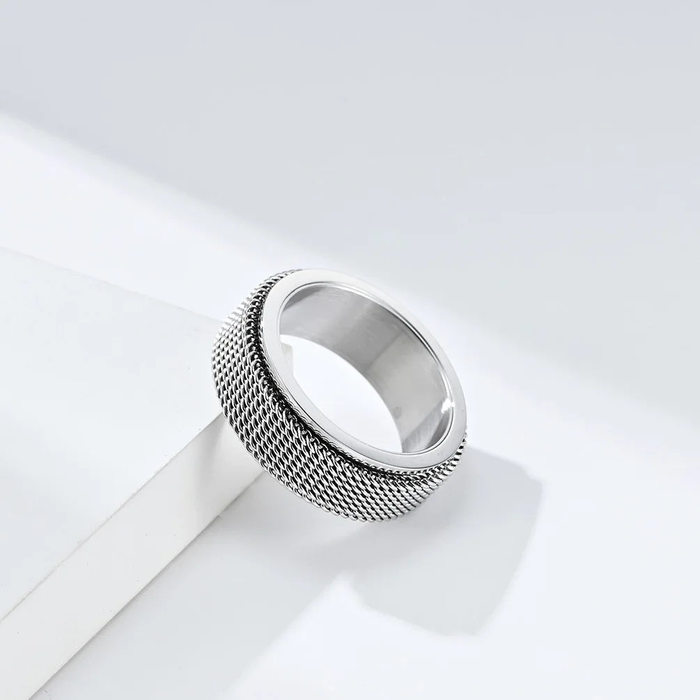 Simple 8mm Stainless Steel Spinner Anxiety Rings for Women Men Rotatable Mesh Chain Spinner Rings Anti Stress Weddding Jewelry