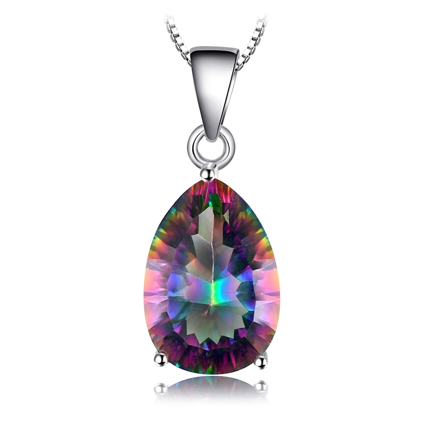 JewelryPalace Natual Multiple Cut Rainbow Fire Mystic Quartz Solid 925 Sterling Silver Pendant Necklace for Women No Chain Pear Cut