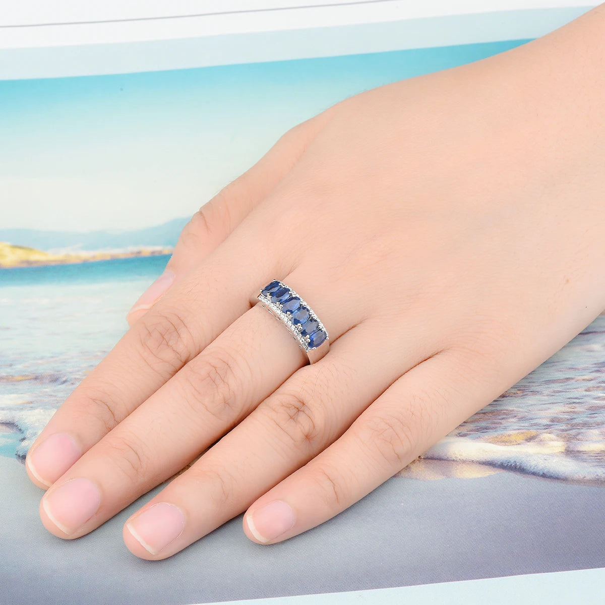 Natural Blue Sapphire Sterling Silver Rings Precious Genuine Sapphire 1.8 Carats Women Classic Wedding Engagement Fine Jewelrys