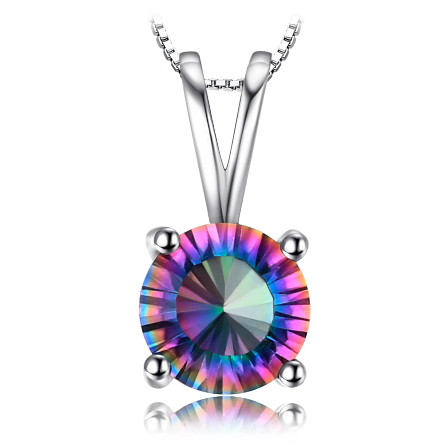 JewelryPalace Natual Multiple Cut Rainbow Fire Mystic Quartz Solid 925 Sterling Silver Pendant Necklace for Women No Chain