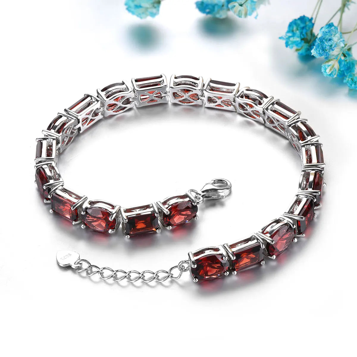 Natural Red Garnet Sterling Silver Bracelet 38.5 Carats Genuine Gemstone Luxury Gorgerous Fine Jewelrys S925 Anniversary Gifts