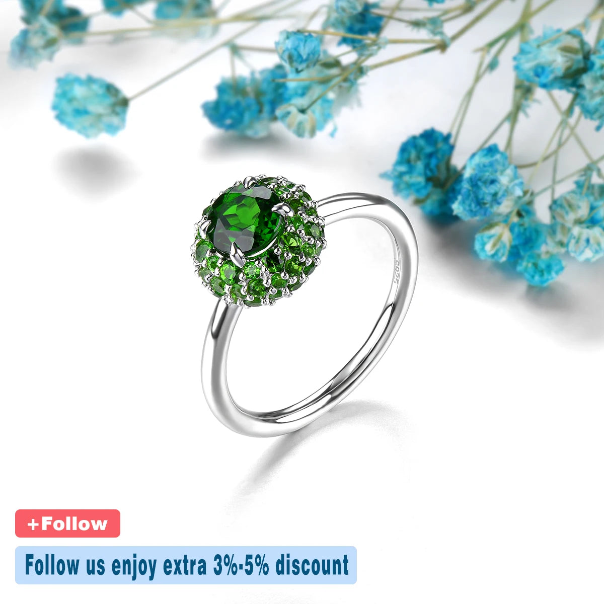 Natural Chrome Diopside Solid Sterling Silver Rings 1.7 Carats Women Elegant Style Unique Original Design S925 Jewelry Gifts