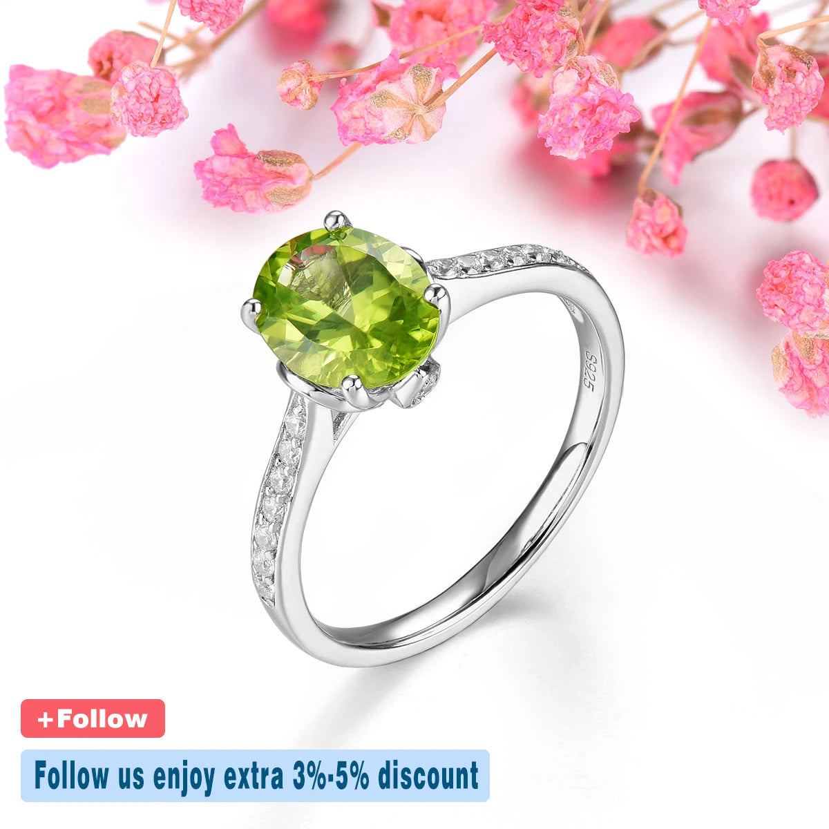 Natural Peridot Sterling Silver Rings 1.8 Carats Faced Cutting August Birthstone Women Simple Classic Style S925 Jewelrys