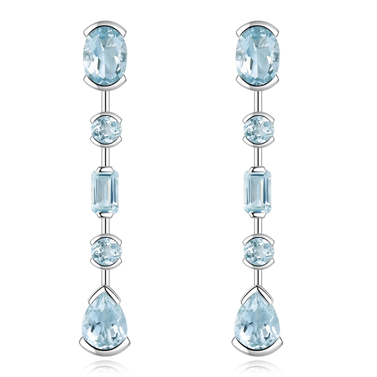 Natural Aquamarine Sterling Silver Drop Earrings 3.5 Carats Light Blue Aquamarine Gemstone Top Quality S925 Jewelry Design Natural Aquamarine
