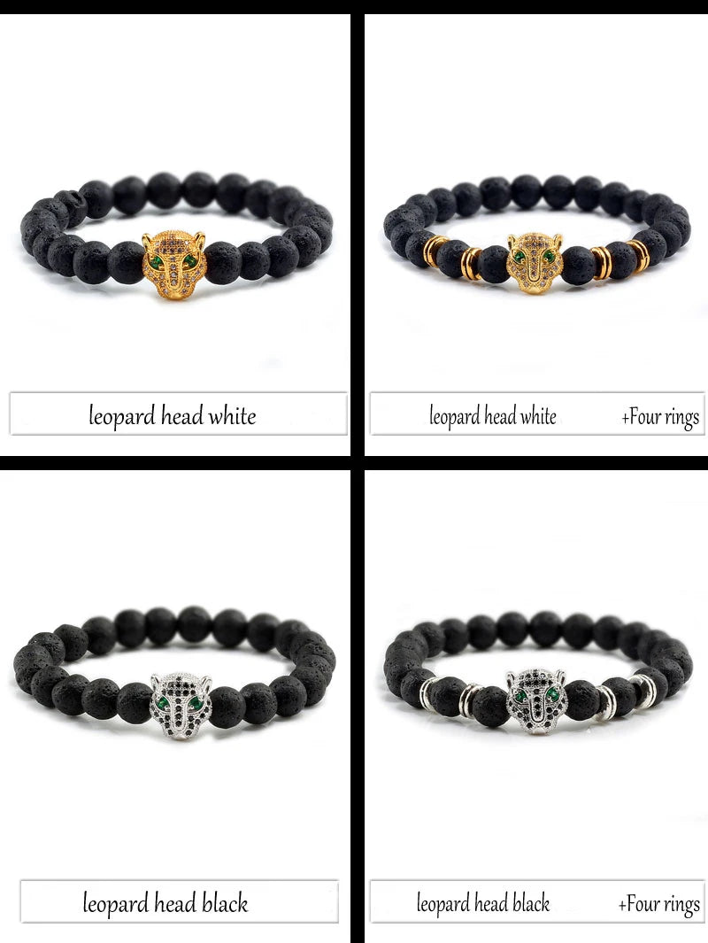12 Style Bracelet Men Black Lava Healing Balance Beads Reiki Buddha Prayer Natural Stone Yoga Bracelet For Women Leopard Head