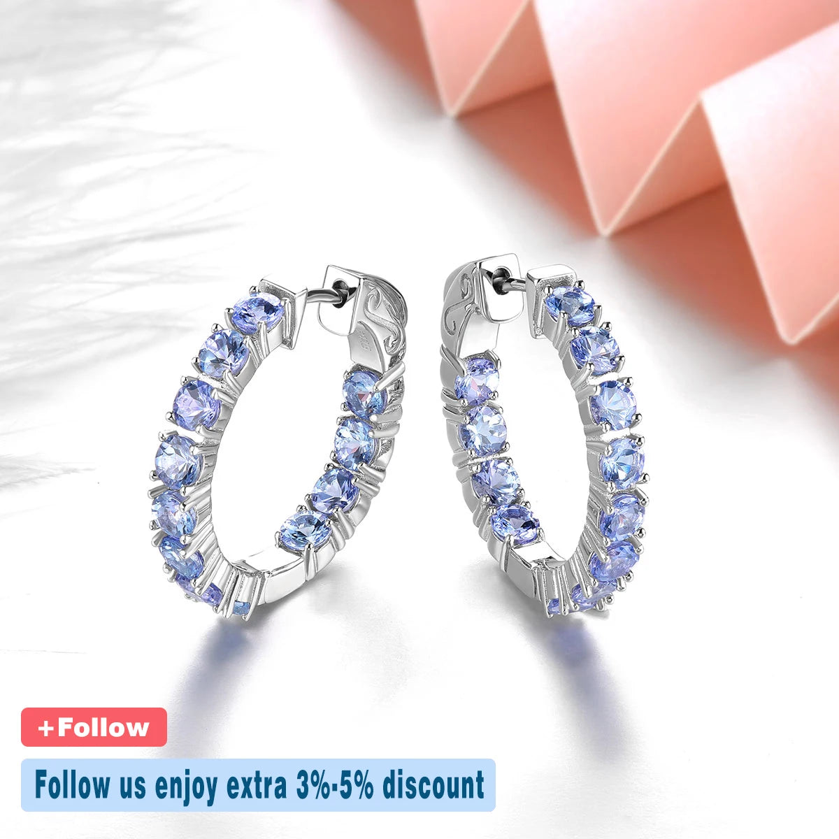 Natural Genuine Tanzanite Sterling Silver Clip Earring 4.3 Carats Romantic Color Women Classic Elegant Fine Jewelry S925 Gifts