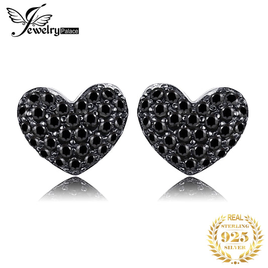 JewelryPalace Love Heart Genuine Black Spinel 925 Sterling Silver Stud Earrings for Women Fashion Statement Gemstone Earrings Default Title