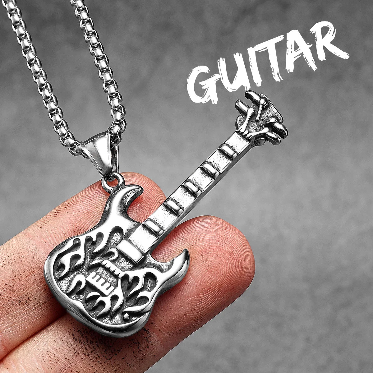 Musical Instrument Guitar Tape Stainless Steel Men Necklaces Pendant Chain Punk Rock Hiphop Women Fashion Jewelry Gift Wholesale