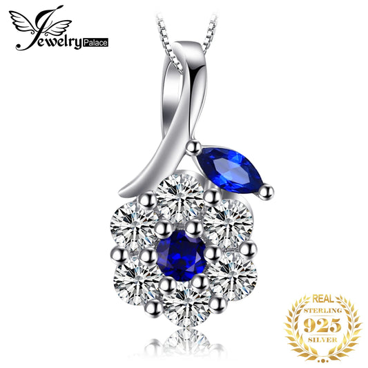 JewelryPalace Flower Created Blue Spinel 925 Sterling Silver Pendant Necklace for Woman Girl Fashion Fine Jewelry Gift No Chain CHINA