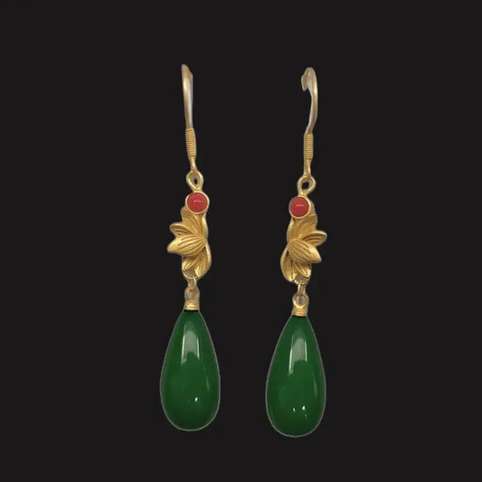 Jade Water Drop Earrings Designer Green Accessories Calcedony Natural Talismans Jewelry Chinese Fashion Women 925 Silver Default Title