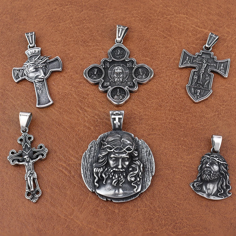 Classic Jesus Cross Series Stainless Steel Necklaces for Men Women Vintage Belief Powerful Amulet Pendant Jewelry Gift