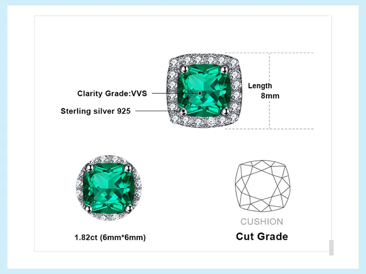 JewelryPalace Created Nano Emerald Stud Earrings 925 Sterling Silver Earrings for Women Gemstones Korean Earings Fashion Jewelry