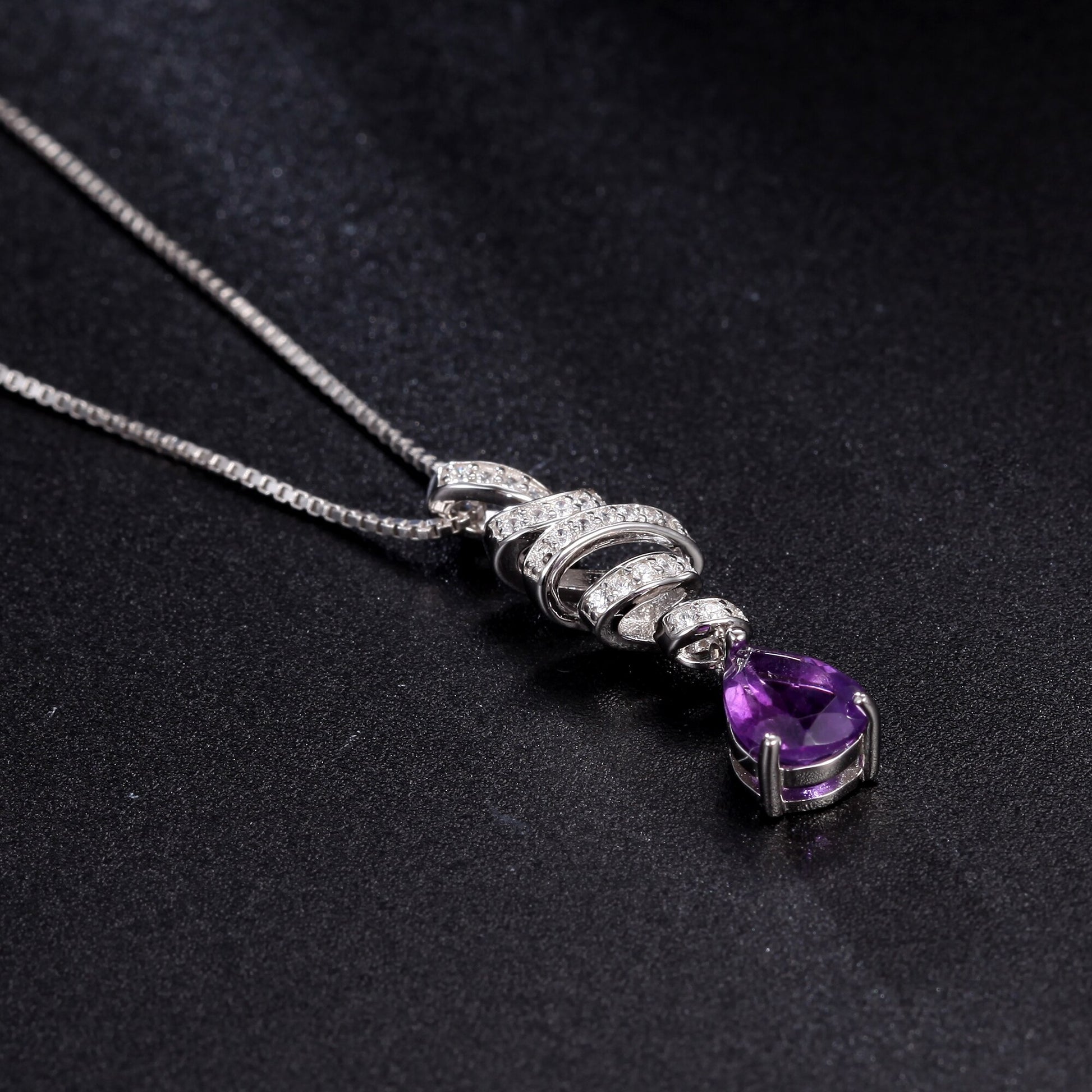 GEM&#39;S BALLET Ribbon Swirl Necklace 6x8mm Pear Shape Natural Amethyst Gemstone Necklace in 925 Stering SIlver Gift For Her