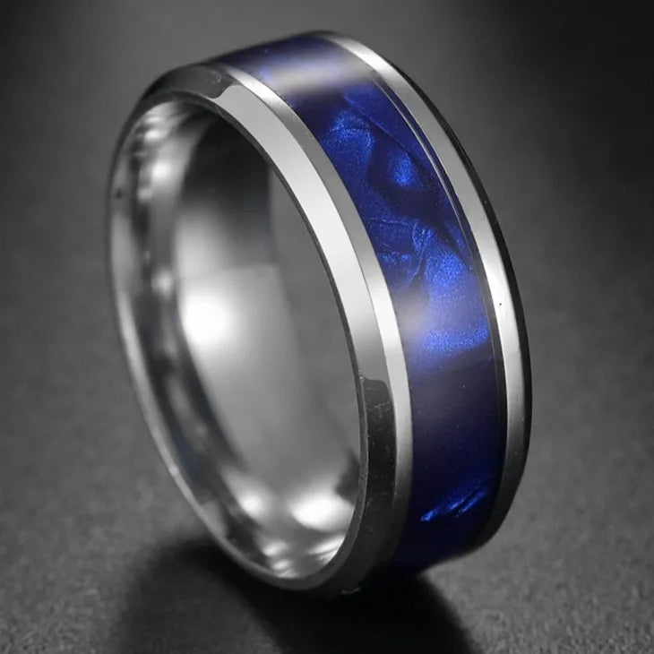 Fashion New 8mm Simple Men Ring Smooth Stainless Steel Blue Charms Rings Women's Couple Jewelry Gift Dropshipping