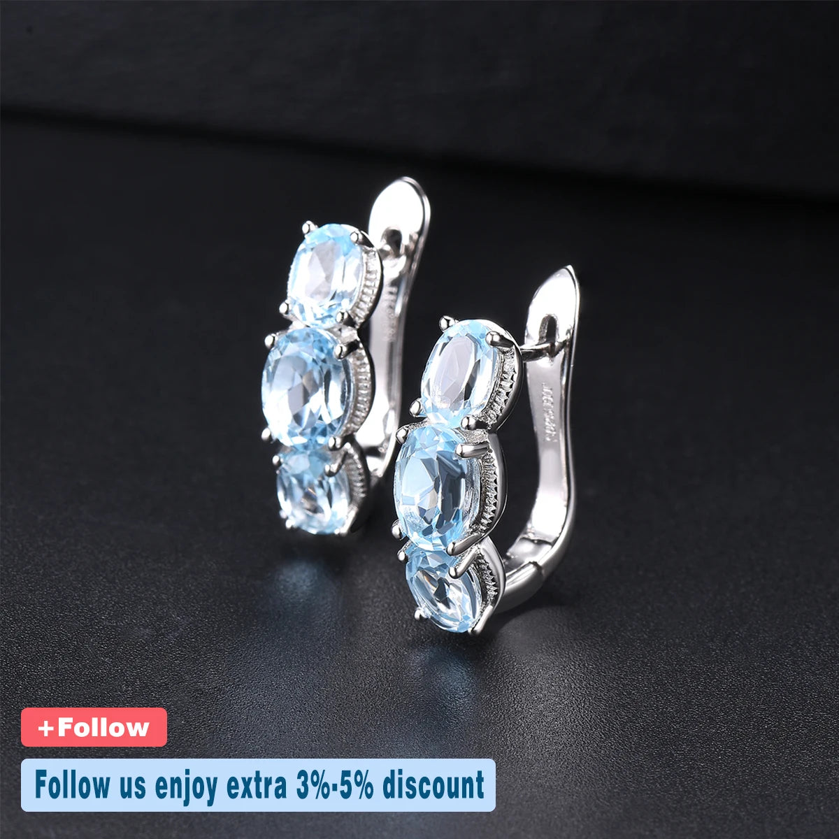 Hutang 925 Silver Hoop Earrings for Women, 1.48ct Blue Topaz Gemstone Earrings Classical Elegant Fine Sterling Silver Jewelry