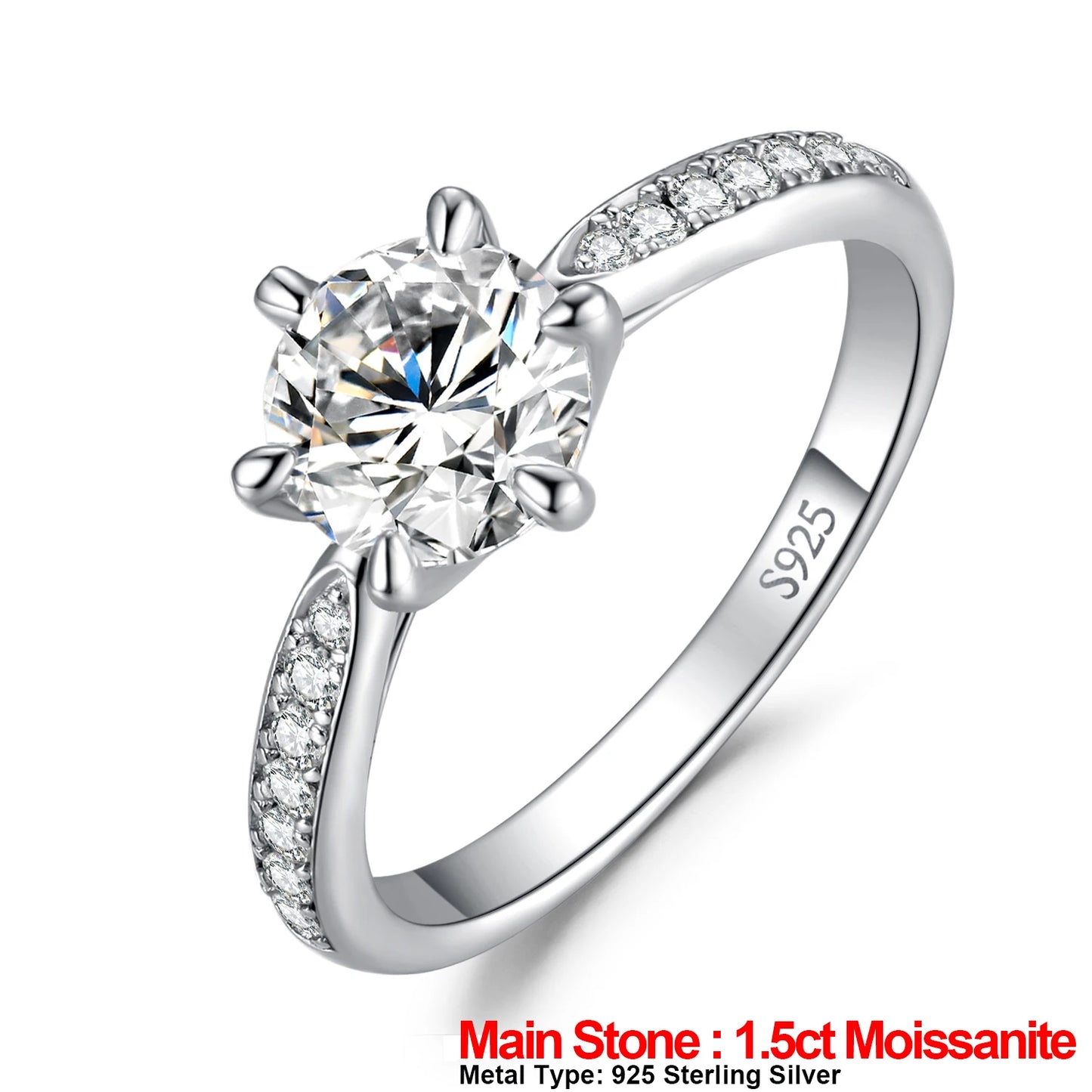 JewelryPalace Moissanite D Color 0.5ct 1ct 1.5ct 2ct 3ct Round S925 Sterling Silver Wedding Engagement Ring for Women GRA Certificate 925 Sterling Silver 2