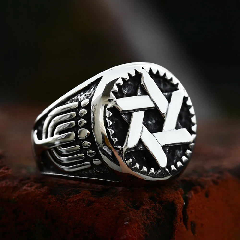 Fashion Retro Star of David Ring Punk Hip Hop Stainless Steel Men Woman Hexagram Ring Motorcycle Amulet Jewelry Gift Wholesale Style A