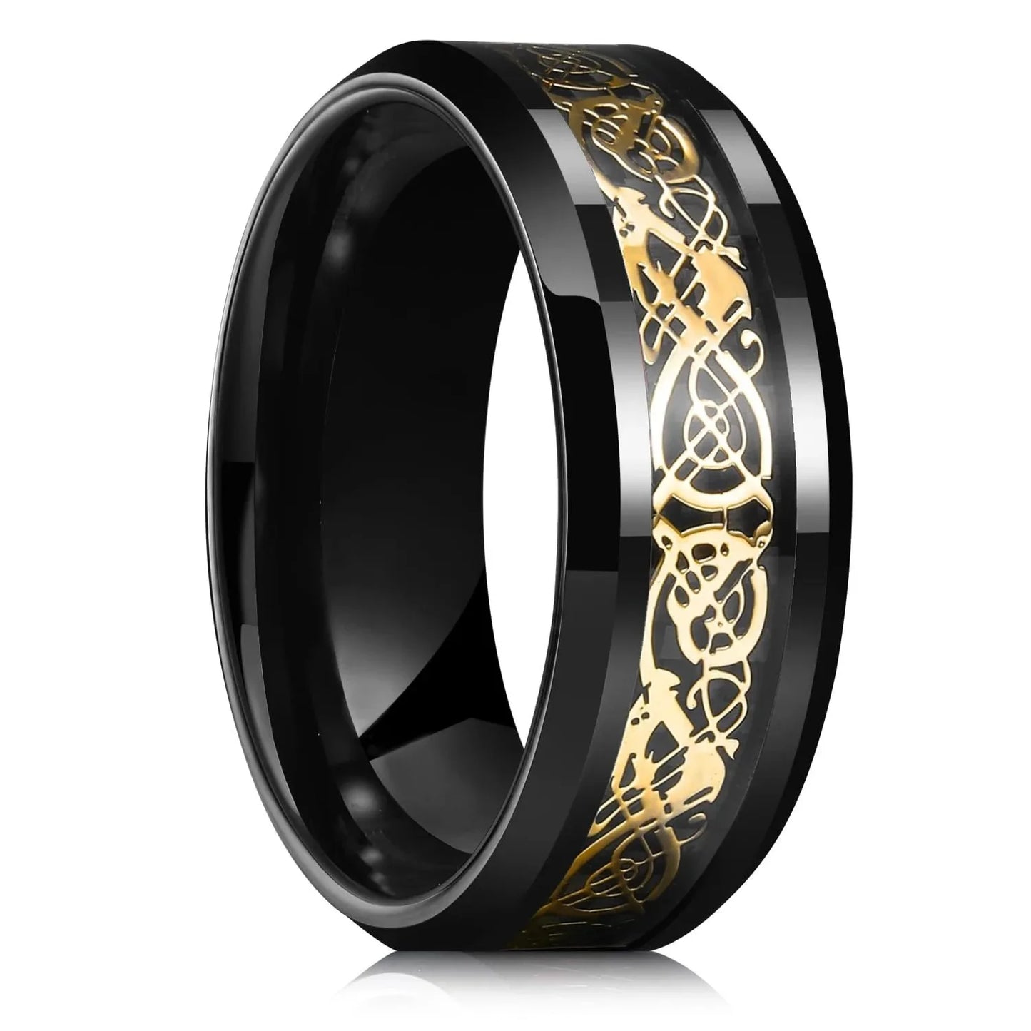 Fashion 8mm Men Stainless Steel Celtic Trinity Knot Rings Inlaid Black Carbon Fiber Rings For Men Women Wedding Band Jewelry