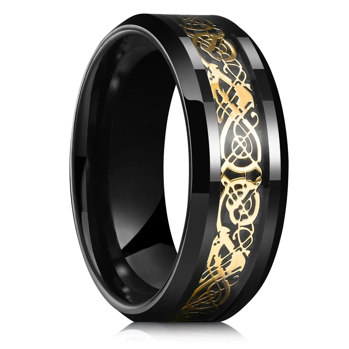 Fashion 8mm Men Stainless Steel Celtic Dragon Rings Inlay Orange Carbon Fiber Rings For Men Women Wedding Band Jewelry Wholesale