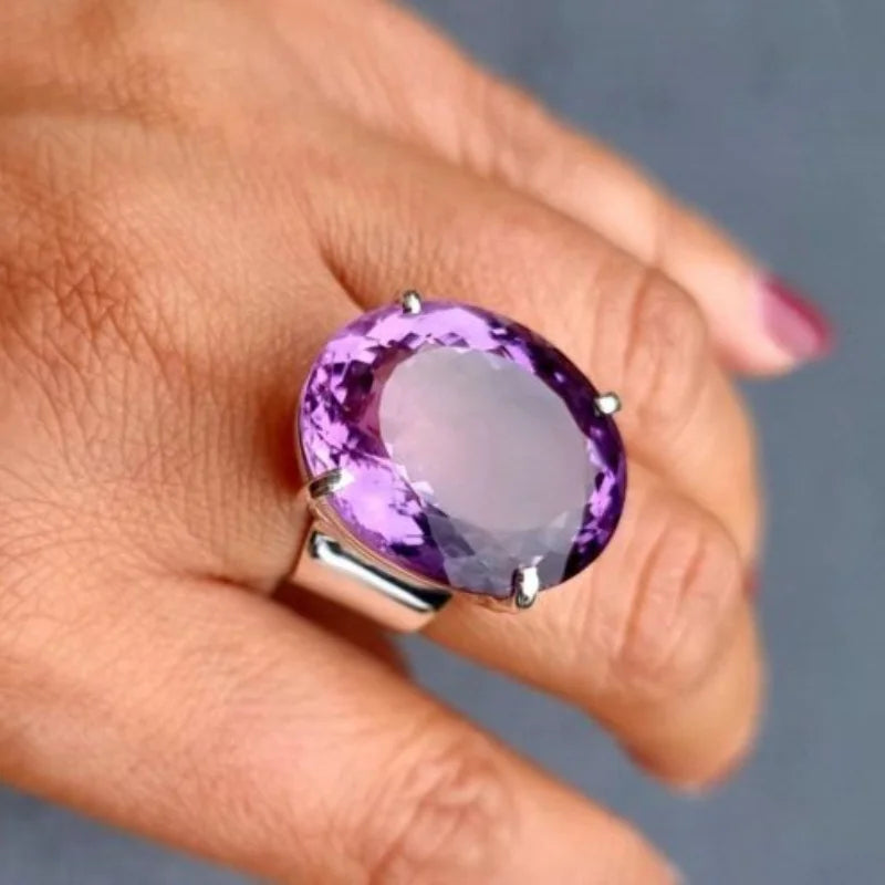 Europe and The United States Personalized Purple Inlaid Zirconia Oval Ring Ladies Exquisite Fashion Jewelry Accessories