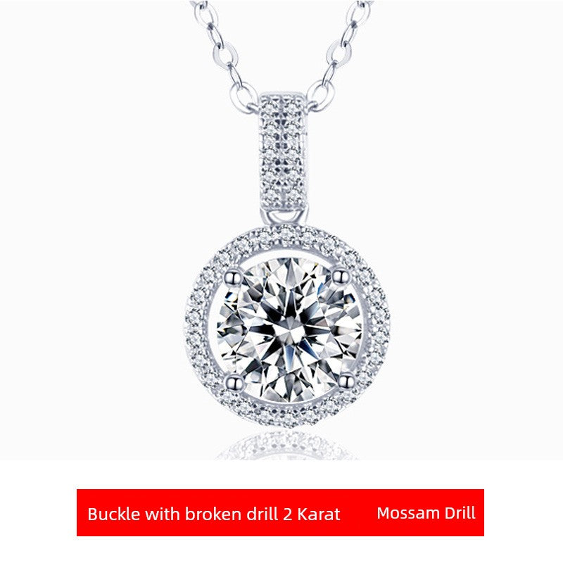 US Imported Platinum Moissanite Necklace Pendant 2 Karat Moissanite with broken drill(Pendant + chain)