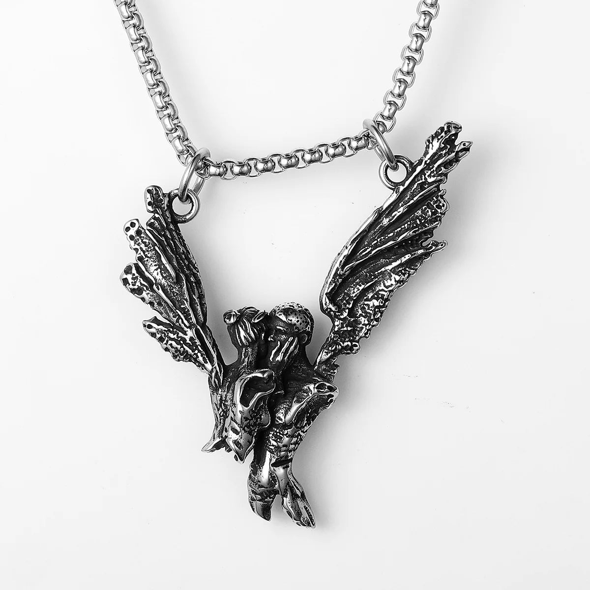 Aesthetic Couple Kiss Wing Stainless Steel Necklaces Pendant Chain Punk Rock Vintage For Lover Men Women Jewelry Gifts Wholesale