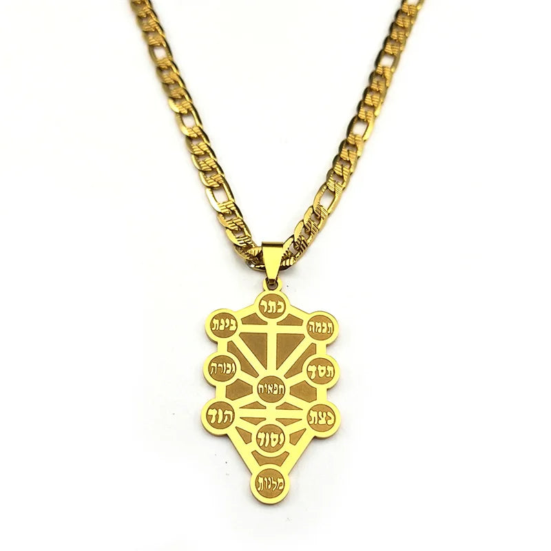 Kabbalah Sephirot Tree of Life Hebrew Pendant Necklace for Women Men Cabala Stainless Steel Chain Necklaces Jewelry Gifts