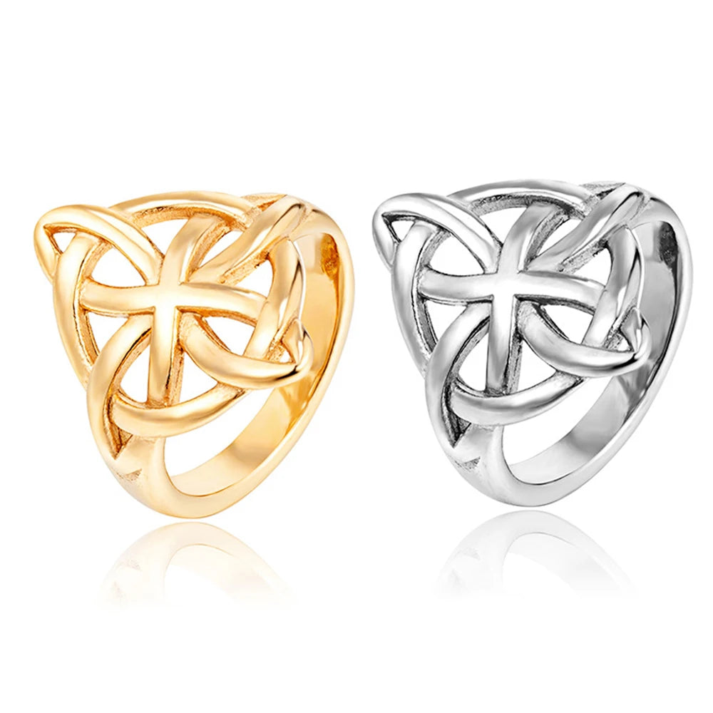 Vintage Hollow Out Mens Stainless Steel Celtic Knot Ring Simple Nordic Trinity Irish Rings for Women Viking Amulet Jewelry Gifts