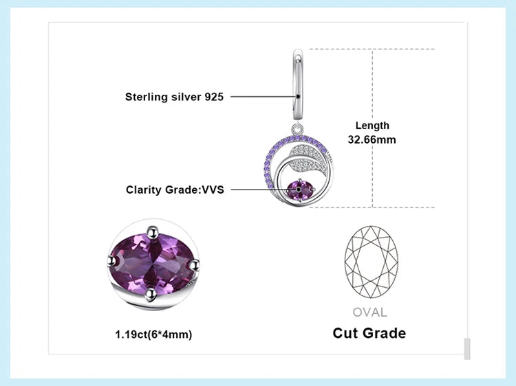 JewelryPalace Leaf 1.2ct Created Alexandrite Sapphire 925 Sterling Silver Drop Earrings for Women Purple Gemstone Jewelry Gift