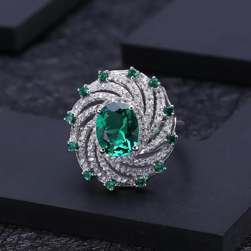 GEM'S BALLET Russian Nano Emerald Vintage Cocktail Ring 925 Sterling Silver Engagement Wedding Rings For Women Fine Jewelry