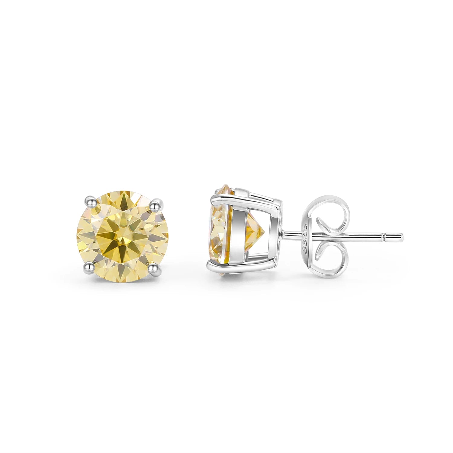 GEM'S BALLET Pink Moissanite 2.0 TW 8mm Round Cut Moissanite Stud Wedding Earrings in 925 Sterling Silver Four Prongs Earrings Yellow Moissanite 925 Sterling Silver CHINA