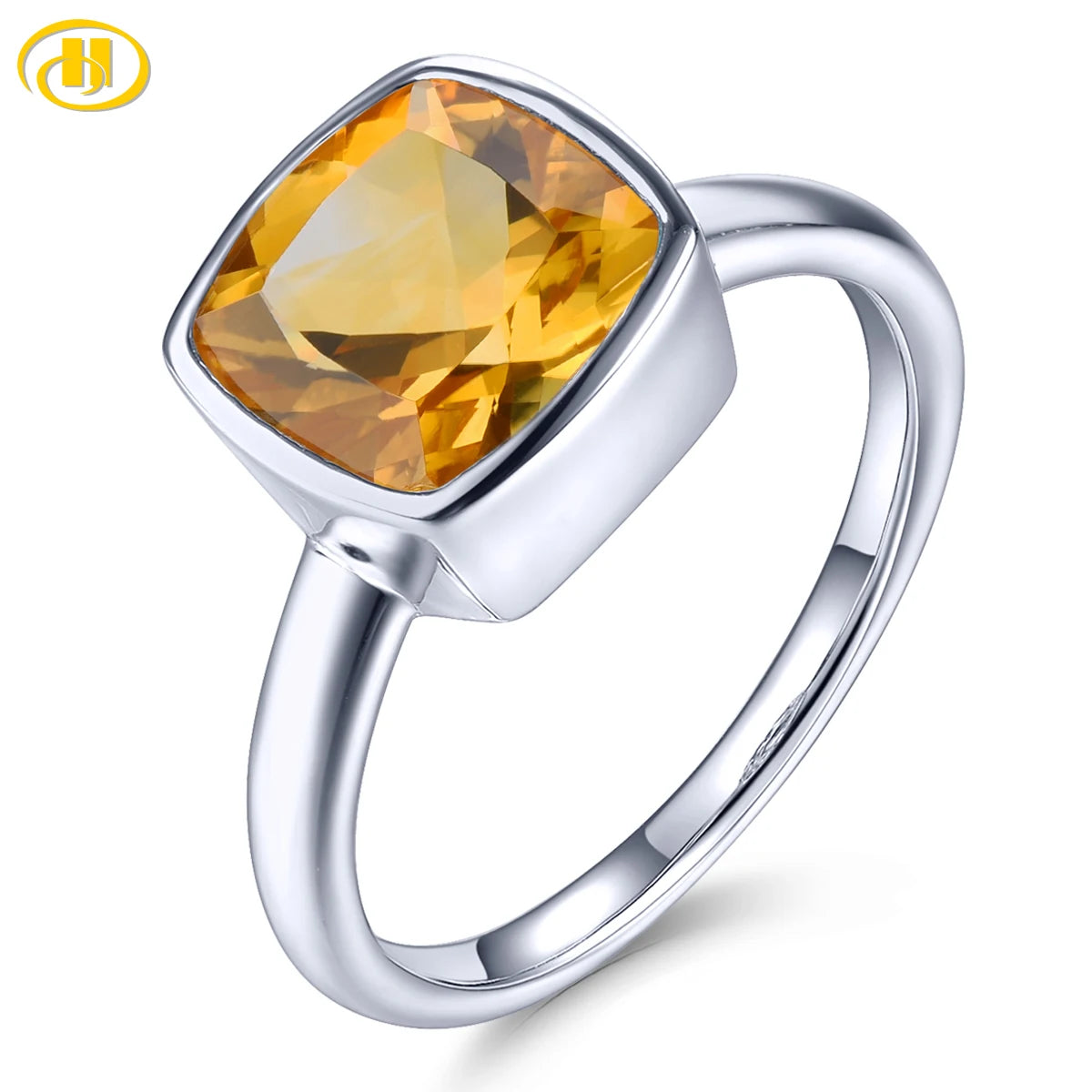 Natural Citrine Solid Silver Rings 1.9 Carats Genuine Gemstone Classic Romantic Style Women New Year Gift