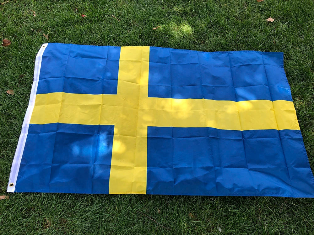 Swedish Flag 3ft x 5ft Hanging  SWE SE The Kingdom of Sweden Flag Polyester standard hanging Flag Banner