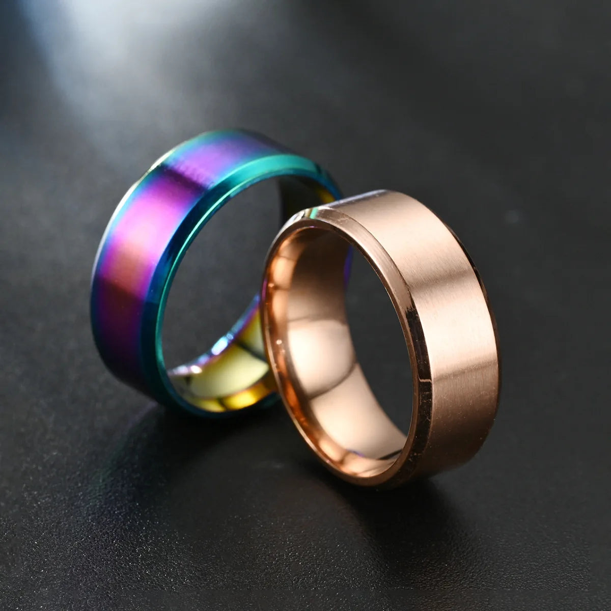 Classic 8mm Stainless Steel Men Rings Rose Gold Color Brushed Surface Wedding Band Unisex Engagement Jewelry Gifts Drop Shipping