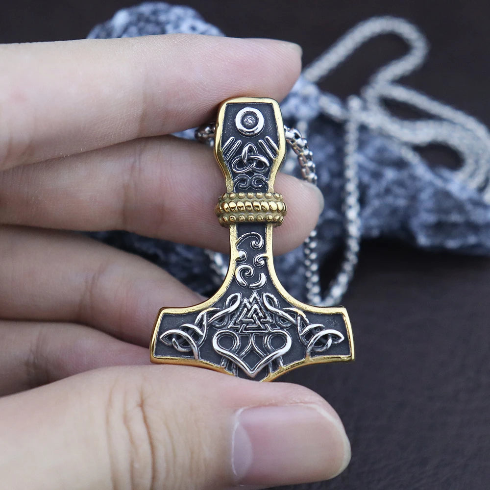 Vintage Men Viking Thor's Hammer Pendant Classic Nordic Celtic Knot Necklace Stainless Steel Scandinavian Jewelry Gift
