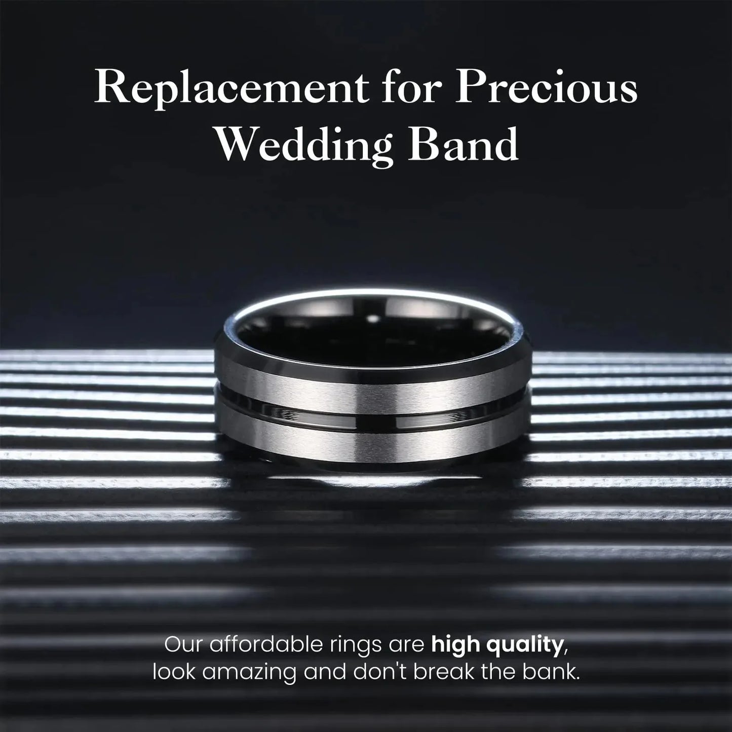 Fashion 8mm Black Stainless Steel Rings For Men Women Silver Color Brushed Beveled Edge Men Promise Rings Wedding Bands Jewelry