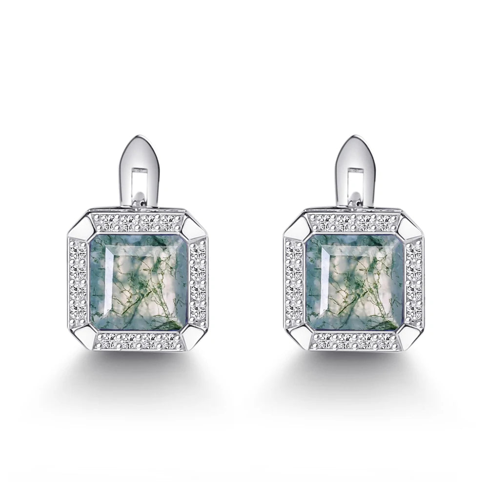 GEM'S BALLET 3.77Ct Natural Moss Agate Gemstone Clip Earrings 925 Sterling Silver Fine Jewelry Earrings For Women Moss Agate 925 Sterling Silver CHINA