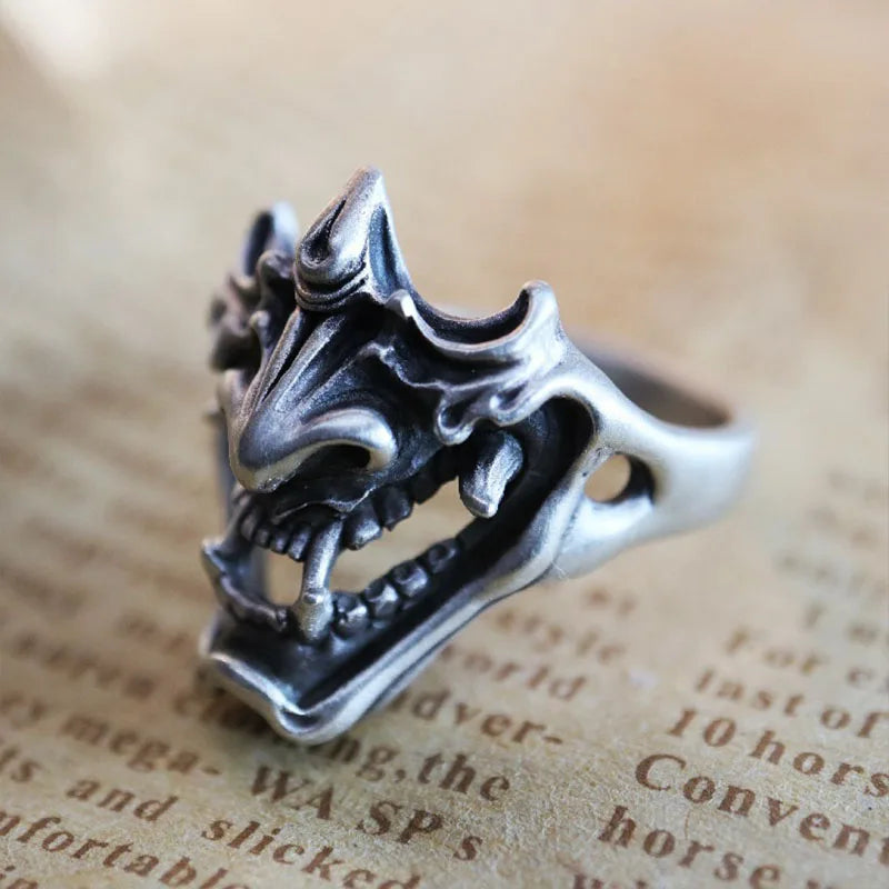 Korean Fashion Japanese Demon Samurai Mens Rings Gothic Punk Style Skeleton Open Thai Silver Adjustable Ring Fashion Jewelry