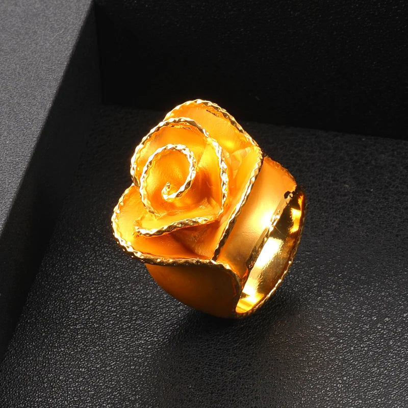 Janekelly Luxury Bold Big Flower Rings for Women Bridal Cubic Zircon Dubai Accessories Finger Ring Beach Jewelry