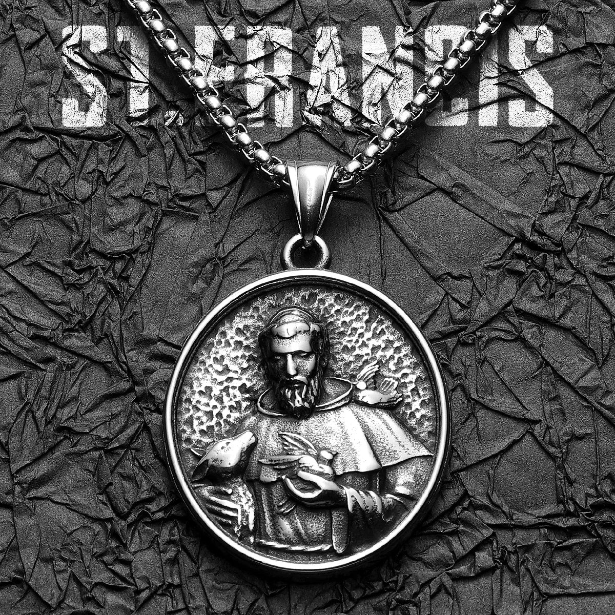 St.Francis Cross Powerful Amulet Stainless Steel Men Necklaces Pendant Chain Vintage Cool New For Women Jewelry Gifts Wholesale