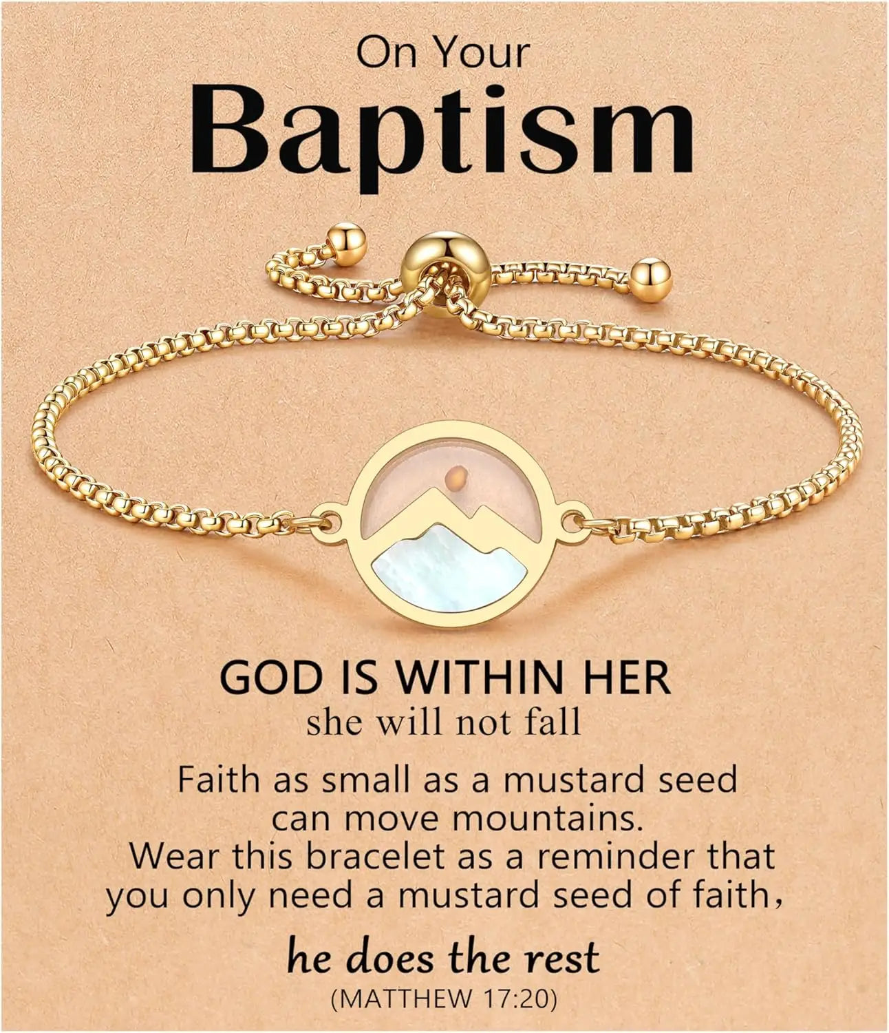18k Gold Stainless Steel Mustard Seed Bracelets Baptism Confirmation Catholic Christian Easter Gifts for Teen Girl Kids Women