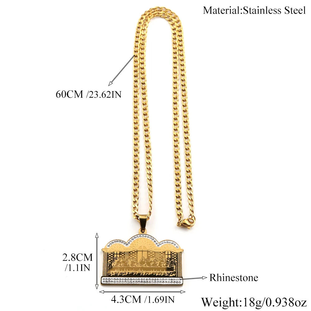 Thirteen Apostles Of Judaism Rhinestones Pendant Necklace Women Men Stainless Steel Gold Color The Last Supper Chain Jewelry